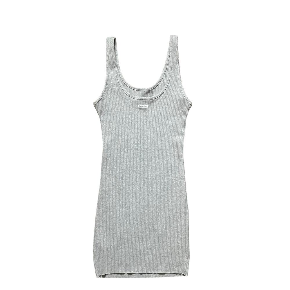 Calvin Klein Heather Gray Contour Ribbed Knit Mini Tank Dress Sz Small - Picture 2 of 8